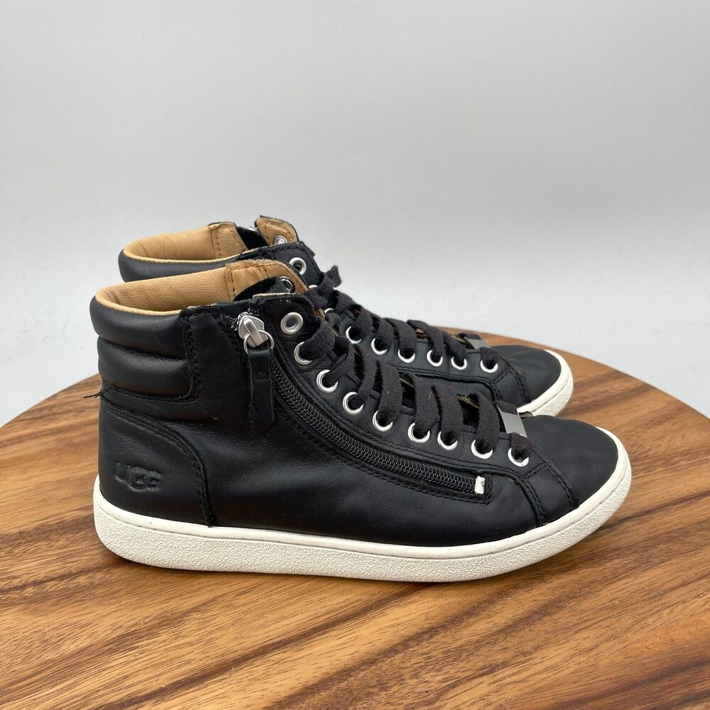 UGG Olive High-Top Shoes Womens Size 6.5 Black Leather Casual Comfort Sneakers